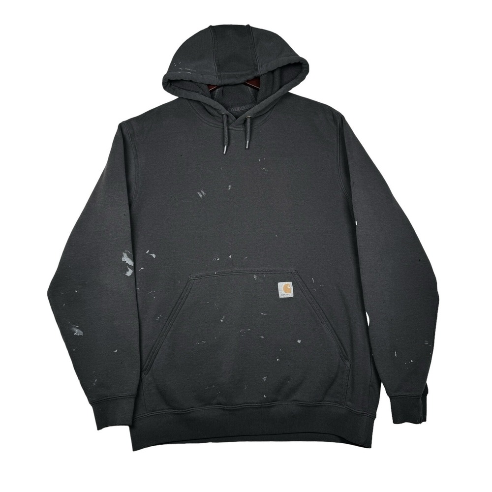 Carhartt Black Sun Faded Distressed Hoodie Pullover - Medium Spellout  Sleeve